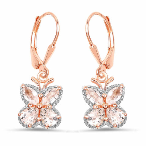 18K Rose Gold Plated 1.88 Carat Genuine Morganite .925 Sterling Silver Earrings - Fashion Apparel 