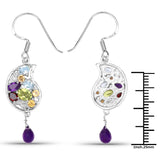 3.82 Carat Genuine Multi Stones .925 Sterling Silver Earrings - Fashion Apparel 