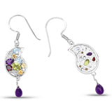 3.82 Carat Genuine Multi Stones .925 Sterling Silver Earrings - Fashion Apparel 