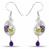 3.82 Carat Genuine Multi Stones .925 Sterling Silver Earrings - Fashion Apparel 