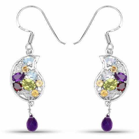 3.82 Carat Genuine Multi Stones .925 Sterling Silver Earrings - Fashion Apparel 