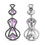 5.30 Carat Genuine Amethyst and Black Spinel .925 Sterling Silver Earrings - Fashion Apparel 
