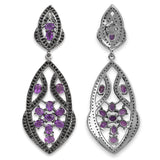 5.74 Carat Genuine Amethyst and Black Spinel .925 Sterling Silver Earrings - Fashion Apparel 