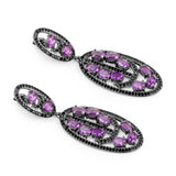 12.45 Carat Genuine Amethyst and Black Spinel .925 Sterling Silver Earrings - Fashion Apparel 