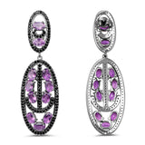 12.45 Carat Genuine Amethyst and Black Spinel .925 Sterling Silver Earrings - Fashion Apparel 
