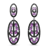 12.45 Carat Genuine Amethyst and Black Spinel .925 Sterling Silver Earrings - Fashion Apparel 