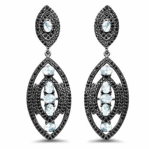 8.80 Carat Genuine Blue Topaz and Black Spinel .925 Sterling Silver Earrings - Fashion Apparel 