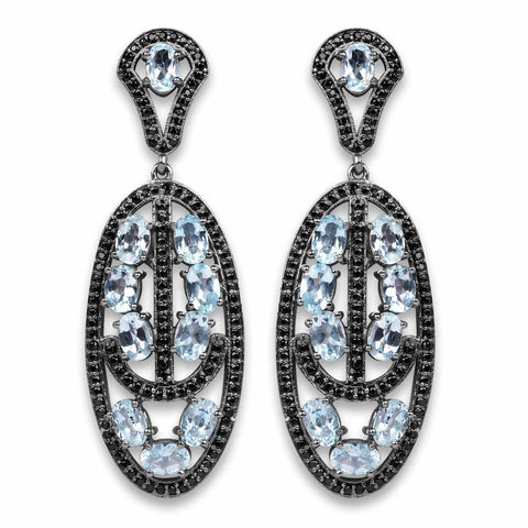 13.80 Carat Genuine Blue Topaz and Black Spinel .925 Sterling Silver Earrings - Fashion Apparel 