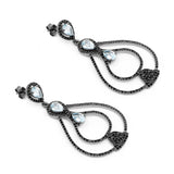8.81 Carat Genuine Blue Topaz and Black Spinel .925 Sterling Silver Earrings - Fashion Apparel 