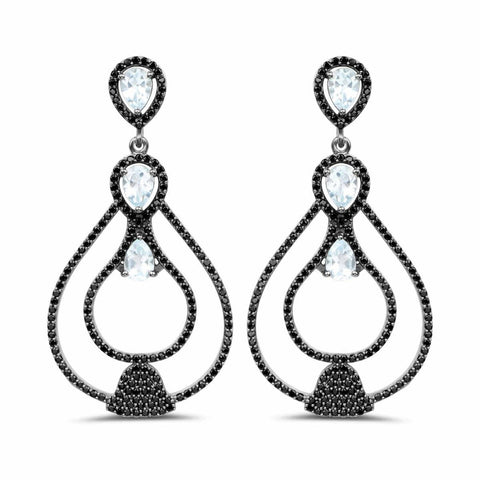 8.81 Carat Genuine Blue Topaz and Black Spinel .925 Sterling Silver Earrings - Fashion Apparel 