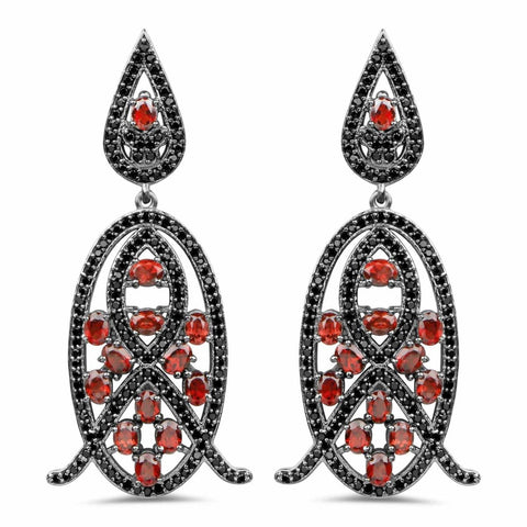 7.63 Carat Genuine Garnet and Black Spinel .925 Sterling Silver Earrings - Fashion Apparel 