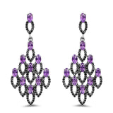 6.00 Carat Genuine Amethyst and Black Spinel .925 Sterling Silver Earrings - Fashion Apparel 