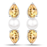 3.48 Carat Genuine Citrine and Pearl .925 Sterling Silver Earrings - Fashion Apparel 
