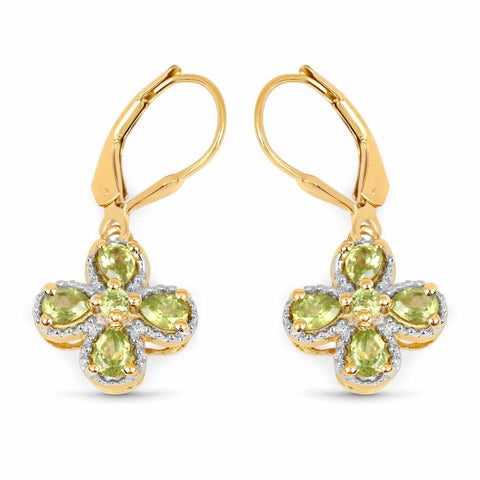 14K Yellow Gold Plated 1.42 Carat Genuine Peridot .925 Sterling Silver Earrings - Fashion Apparel 