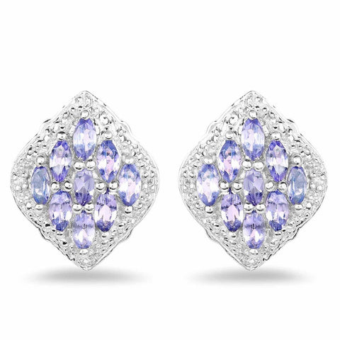 1.48 Carat Genuine Tanzanite and White Topaz .925 Sterling Silver Earrings - Fashion Apparel 