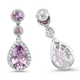 7.16 Carat Genuine Pink Amethyst and White Topaz .925 Sterling Silver Earrings - Fashion Apparel 