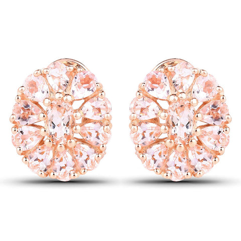 14K Rose Gold Plated 3.46 Carat Genuine Morganite .925 Sterling Silver Earrings - Fashion Apparel 