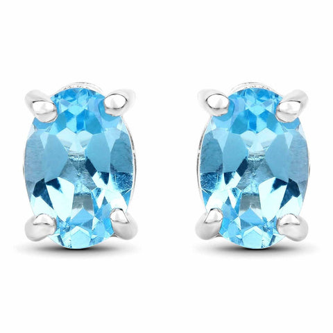 1.30 Carat Genuine Swiss Blue Topaz .925 Sterling Silver Earrings - Fashion Apparel 