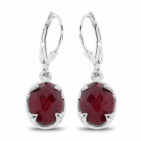 6.90 Carat Dyed Ruby .925 Sterling Silver Earrings - Fashion Apparel 