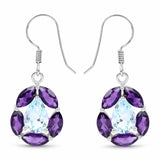 9.10 Carat Genuine Blue Topaz and Amethyst .925 Sterling Silver Earrings - Fashion Apparel 