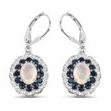 2.80 Carat Genuine Ethiopian Opal, Blue Sapphire and White Topaz .925 Sterling Silver Earrings - Fashion Apparel 