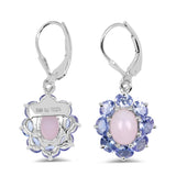 4.92 Carat Genuine Pink Opal & Tanzanite .925 Sterling Silver Earrings - Fashion Apparel 