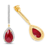 14K Yellow Gold Plated 10.96 Carat Dyed Ruby & White Topaz .925 Sterling Silver Earrings - Fashion Apparel 