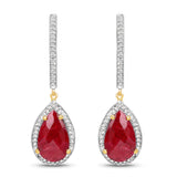 14K Yellow Gold Plated 10.96 Carat Dyed Ruby & White Topaz .925 Sterling Silver Earrings - Fashion Apparel 