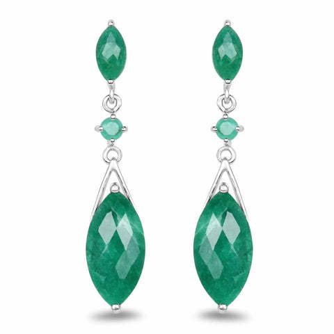 8.52 Carat Dyed Emerald & Emerald .925 Sterling Silver Earrings - Fashion Apparel 