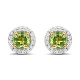 14K Yellow Gold Plated 1.16 Carat Genuine Peridot & White Topaz .925 Sterling Silver Earrings - Fashion Apparel 