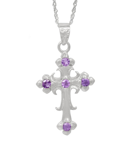 Sterling Silver Pendant With Rhodium Plated And 4 Beautiful Round Amethyst Stones - Fashion Apparel 