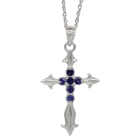 Rhodium Plated Sterling Silver Pendant With Round Iolite Stones - Fashion Apparel 