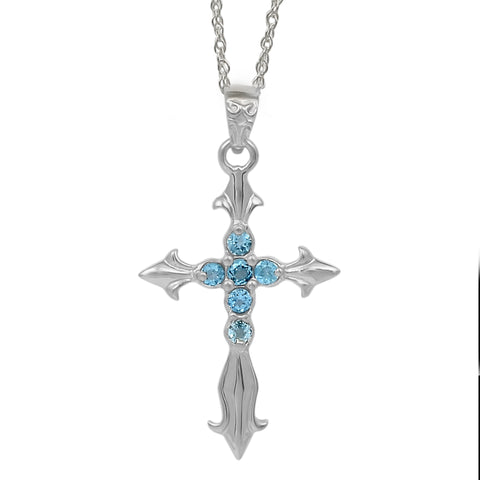 Rhodium Plated Pendant With Round Blue Topaz In Sterling Silver - Fashion Apparel 