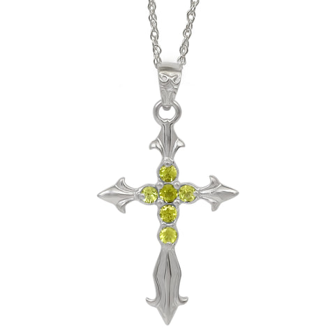 Sterling Silver Pendant With Enduring Rhodium Plating And Round Peridot Stones - Fashion Apparel 