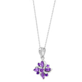 Rhodium Plated Sterling Silver Pendant Set In Marquise And Round Shaped Amethyst Multi Gemstone - Fashion Apparel 