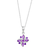 Rhodium Plated Sterling Silver Pendant Set In Marquise And Round Shaped Amethyst Multi Gemstone - Fashion Apparel 