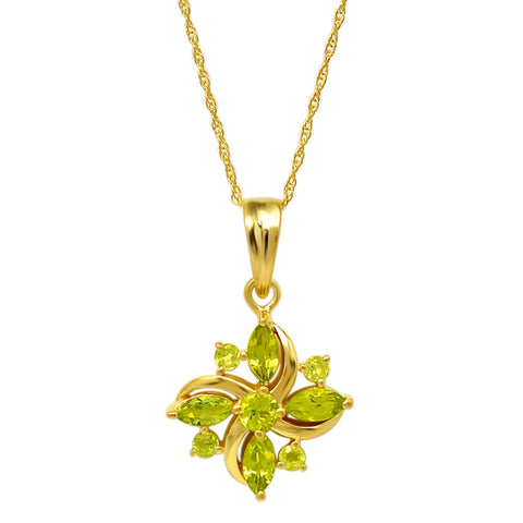 Gold Plated Sterling Silver Pendant Set In Marquise And Round Shaped Peridot Multi Gemstone - Fashion Apparel 