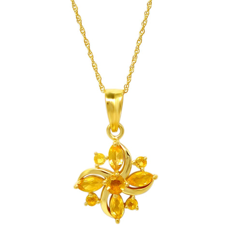 Gold Plated Sterling Silver Pendant Centered With Multi Stone Citrine Gemstone - Fashion Apparel 