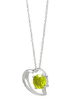 Rhodium Plated Peridot Gemstone Embedded In Sterling Silver Pendant - Fashion Apparel 