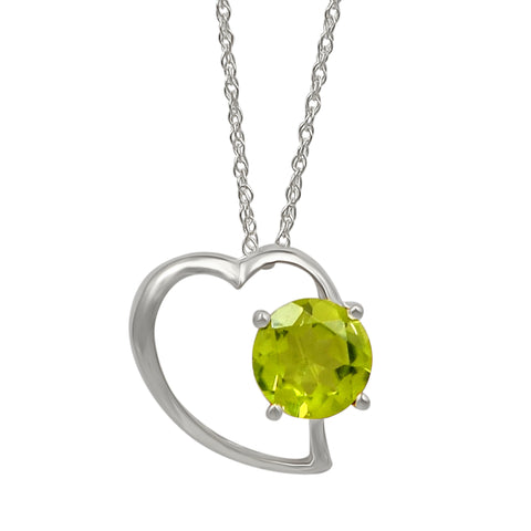 Rhodium Plated Peridot Gemstone Embedded In Sterling Silver Pendant - Fashion Apparel 