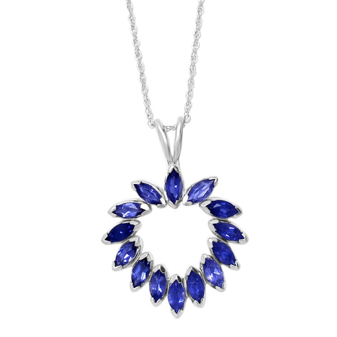 Sparking Rhodium Plated Sterling Silver Pendant Embellished With Iolite Gemstone - Fashion Apparel 