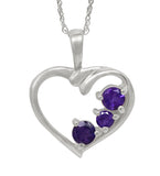 Elegant Sterling Silver Pendant With Round Amethyst Stones And Rhodium Plating - Fashion Apparel 