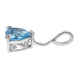 Sterling Silver Rhodium Plated Pendant With Swiss Blue Topaz, And Natural White Zircon Gemstones - Fashion Apparel 