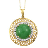 Yellow Gold Plated Sterling Silver Pendant With Green Jade, And Natural White Zircon Gemstones. - Fashion Apparel 