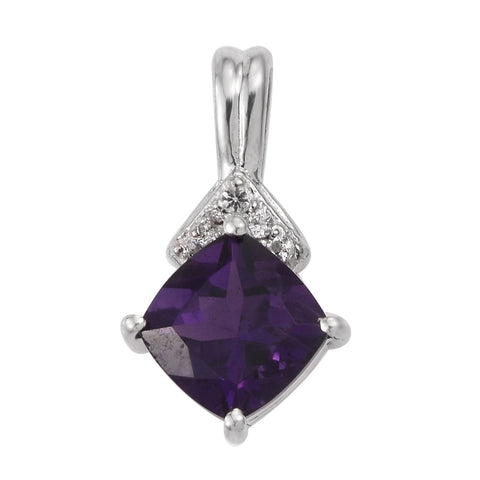 Sterling Silver Pendant With Rhodium Plating And African Amethyst, White Topaz Gemstones. - Fashion Apparel 