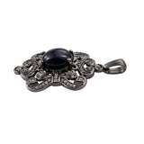 Stunning Sterling Silver Pendant With Black Star Diopside, Natural White Zircon Gemstones And Black Ruthenium Plating. - Fashion Apparel 