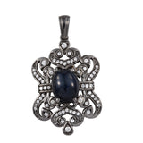 Stunning Sterling Silver Pendant With Black Star Diopside, Natural White Zircon Gemstones And Black Ruthenium Plating. - Fashion Apparel 