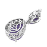 Rhodium Plated Sterling Silver Pendant With Purple Jade. - Fashion Apparel 
