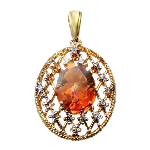 Yellow Gold Rhodium Plated Sterling Silver Pendant With Twilight Quartz, And Natural White Zircon Gemstones. - Fashion Apparel 