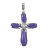 Rhodium Plated Sterling Silver Pendant With Purple Jade And Natural White Zircon Gemstones. - Fashion Apparel 